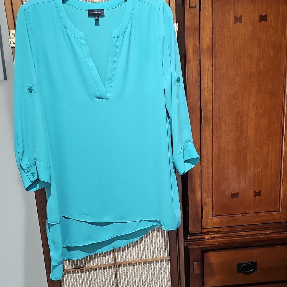 The Limited Blue Asymmetrical Mandarin Collar Blouse